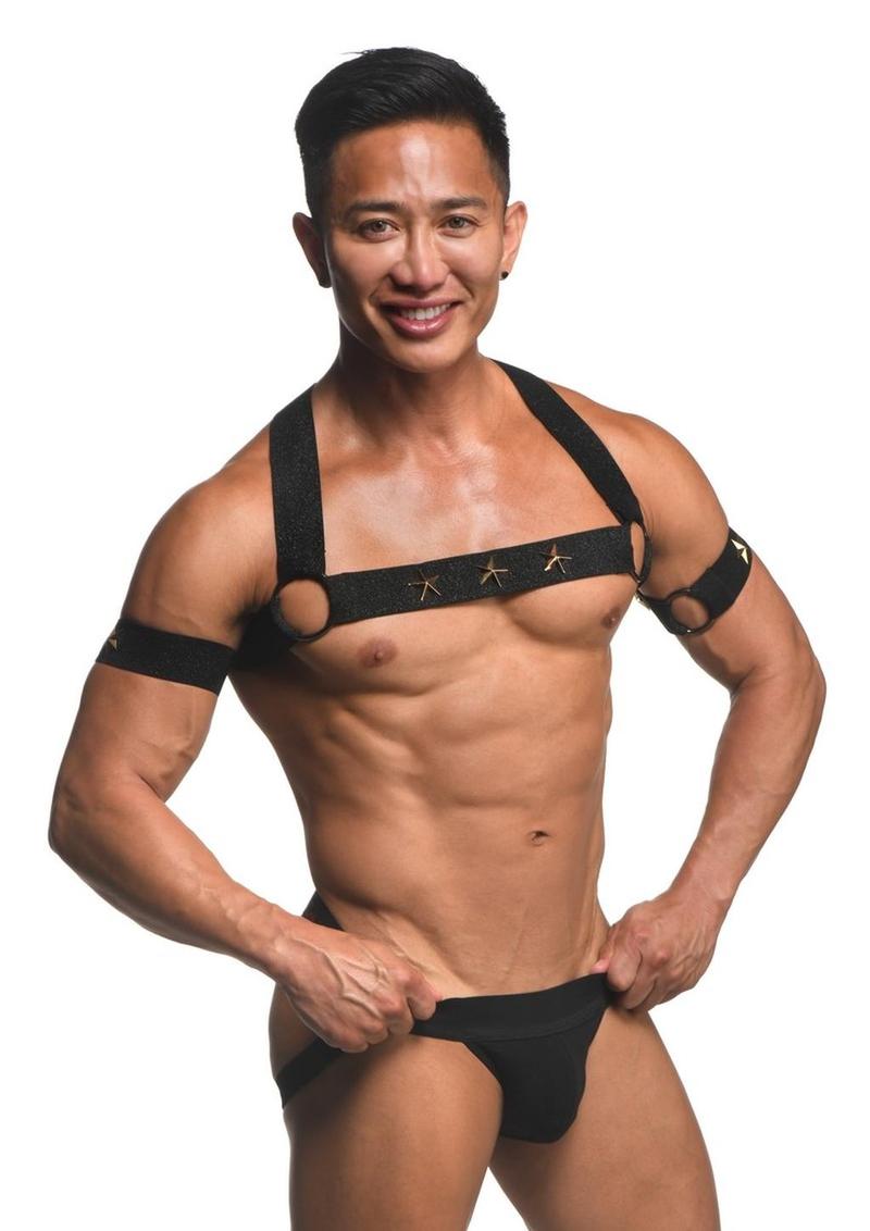 Ms Rave Chest Harness S/M Blk/Gld