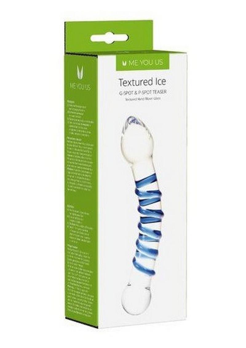 ME YOU US Textured Ice G-Spot and P-Spot Teaser Glass Dildo - Blue/Clear