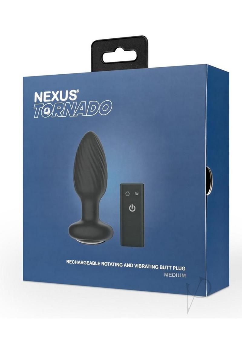 Nexus Tornado Rechargeable Silicone Rotating Butt Plug with Remote - Black - Medium