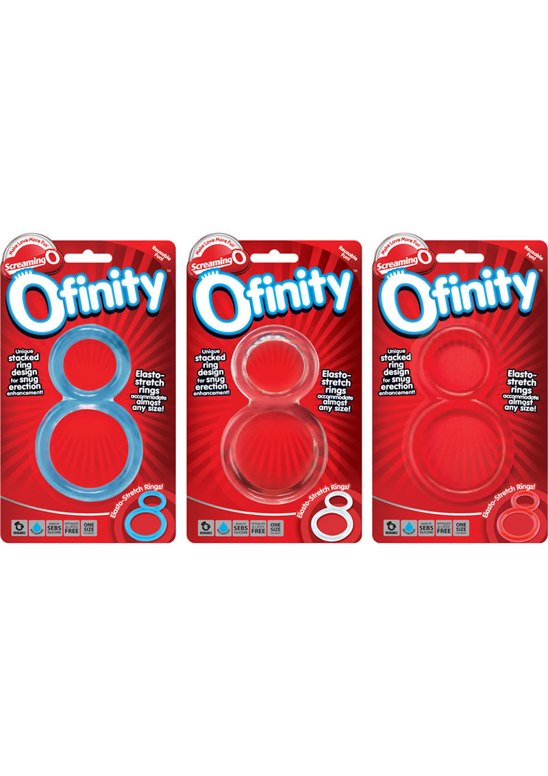 Ofinity Super Stretchy Double Silicone Cock Ring Waterproof - Assorted Colors - 6 Each Per Box