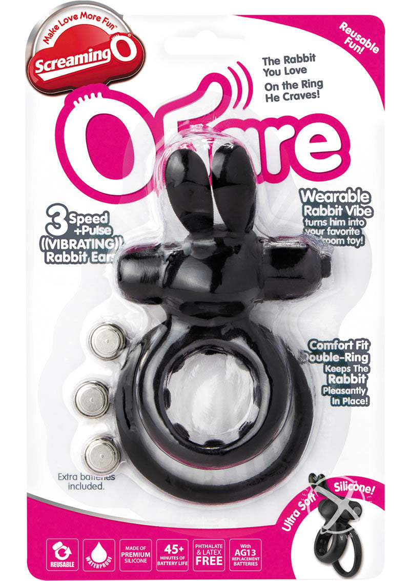 Ohare Silicone Vibrating Rabbit Cock Ring Waterproof - Black