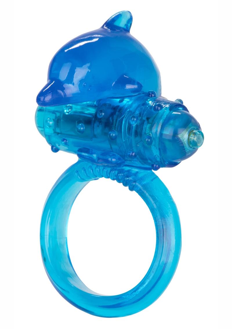 One Touch Dolphin Vibrating Cock Ring - Blue