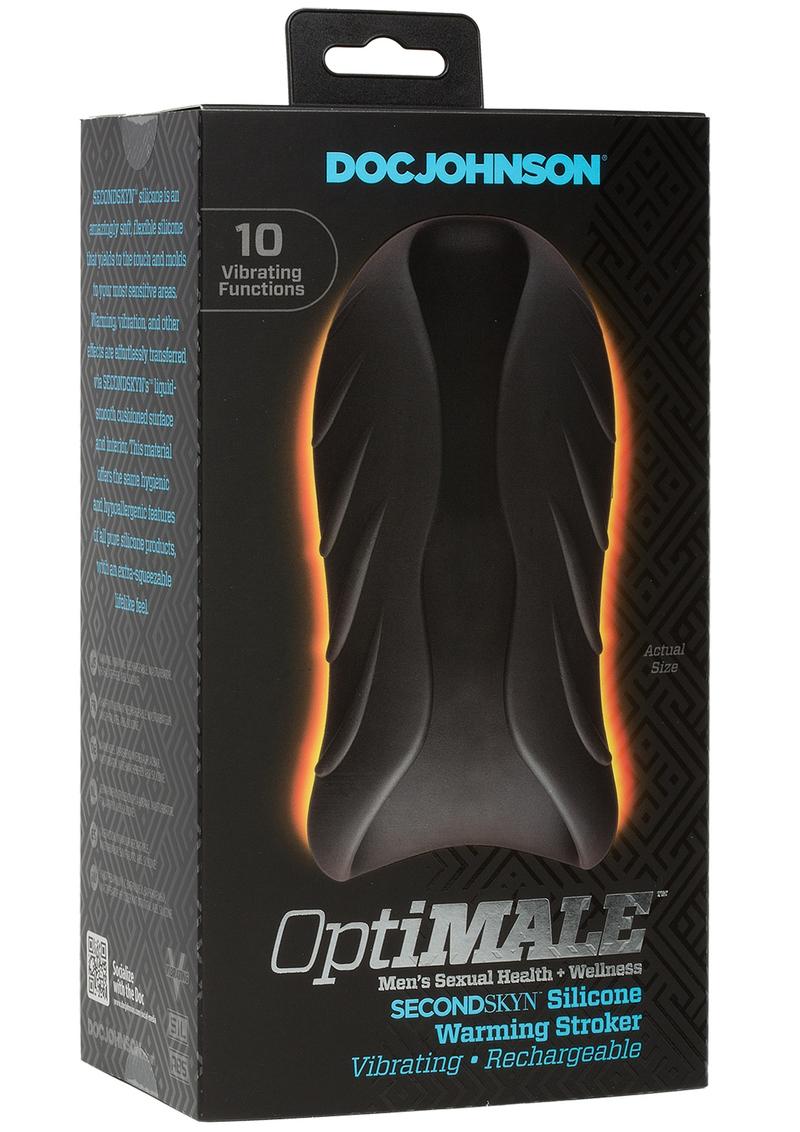 Optimale Secondskyn Silicone Warming Stroker Vibrating USB Rechargeable Masturbator - Black - 5.5in