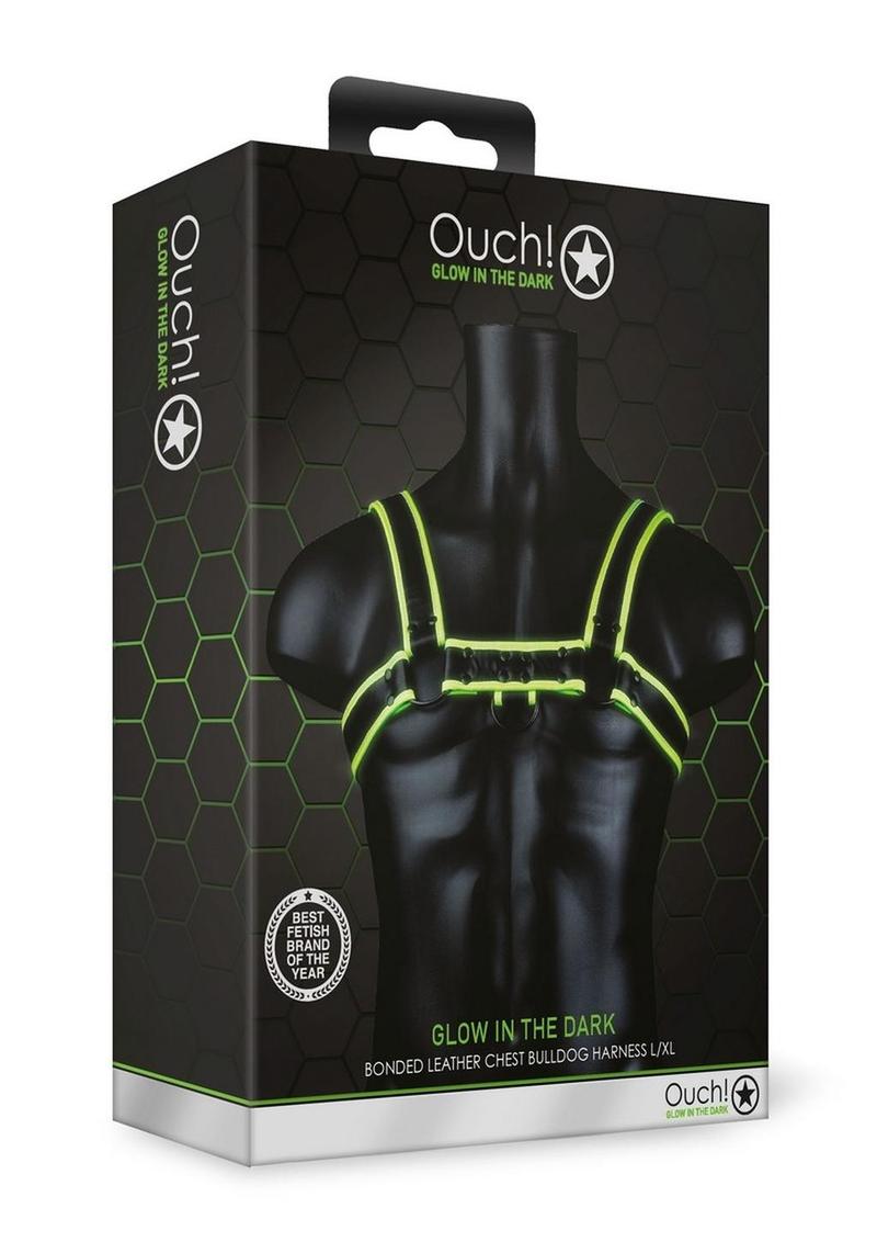 Ouch! Chest Bulldog Harness - Black/Glow In The Dark/Green - Large/XLarge