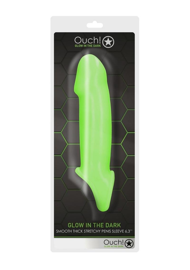 Ouch! Smooth Thick Stretchy Penis Sleeve - Glow In The Dark/Green