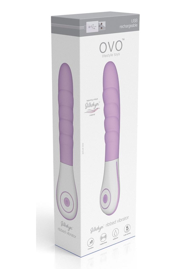 OVO Silkskyn Rechargeable Silicone Ribbed Vibrator - Pink/White