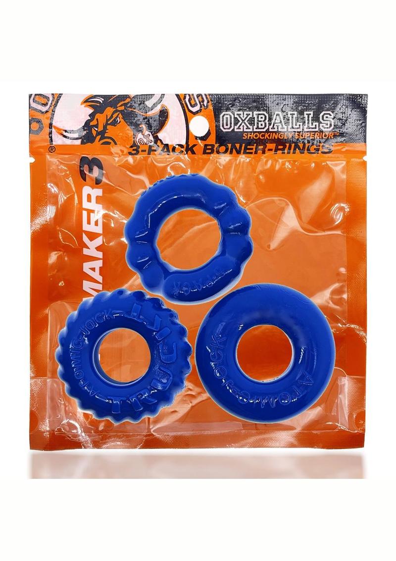 Oxballs Bonemaker Cock Ring Kit - Blue/Pool Blue - 3 Pack