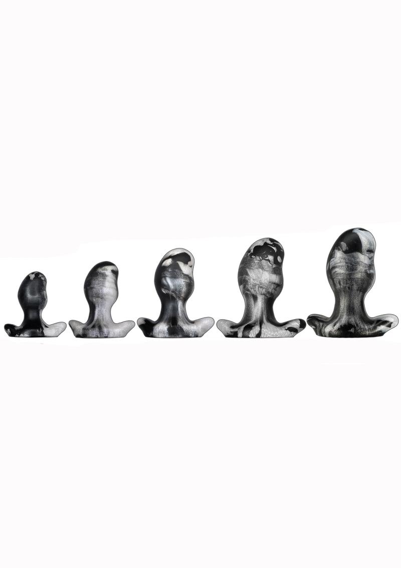 Oxballs Ergo Silicone Butt Plug - Black/Platinum Swirl/Silver - XLarge