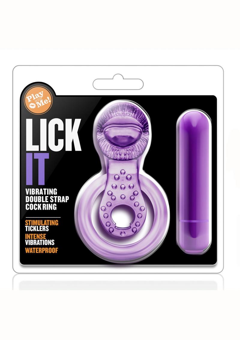 Play with Me Lick It Vibrating Double Strap Cock Ring - Purple