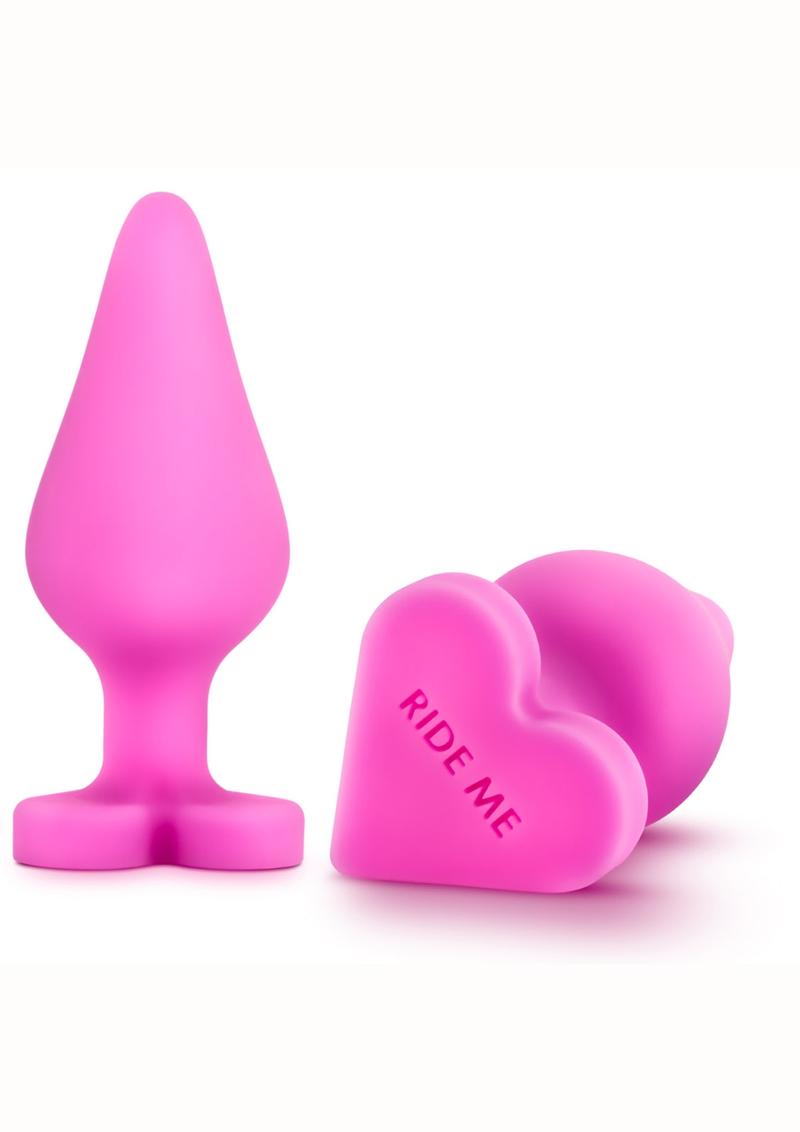 Play with Me Naughtier Candy Heart Ride Me Silicone Butt Plug - Pink