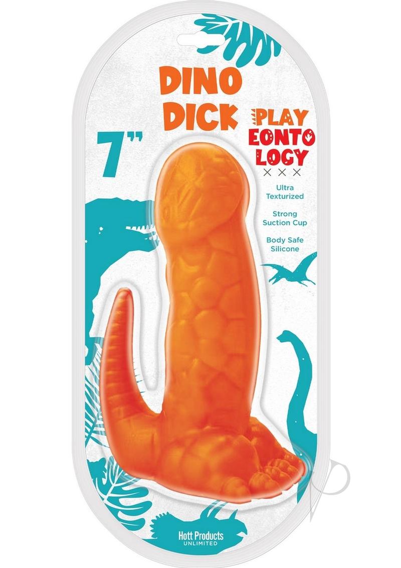 Playeontology Dino Dick Silicone Dildo with Suction Cup - Orange - 7in