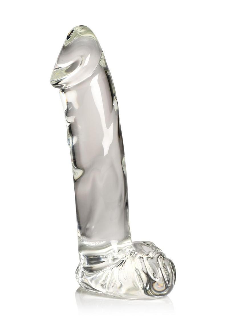 Pleasure Crystals Glass Dildo with Balls - Clear - 7.1in