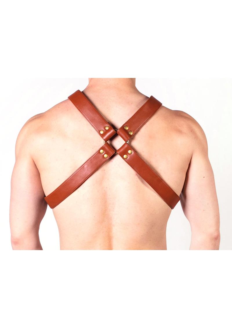 Prowler Red X Chest Harness - XLarge - Brown/Brass - Brown/Metal - XLarge