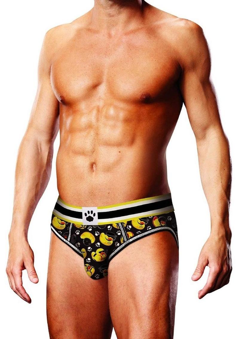 Prowler BDSM Rubber Ducks Open Brief - Black/Yellow - XLarge