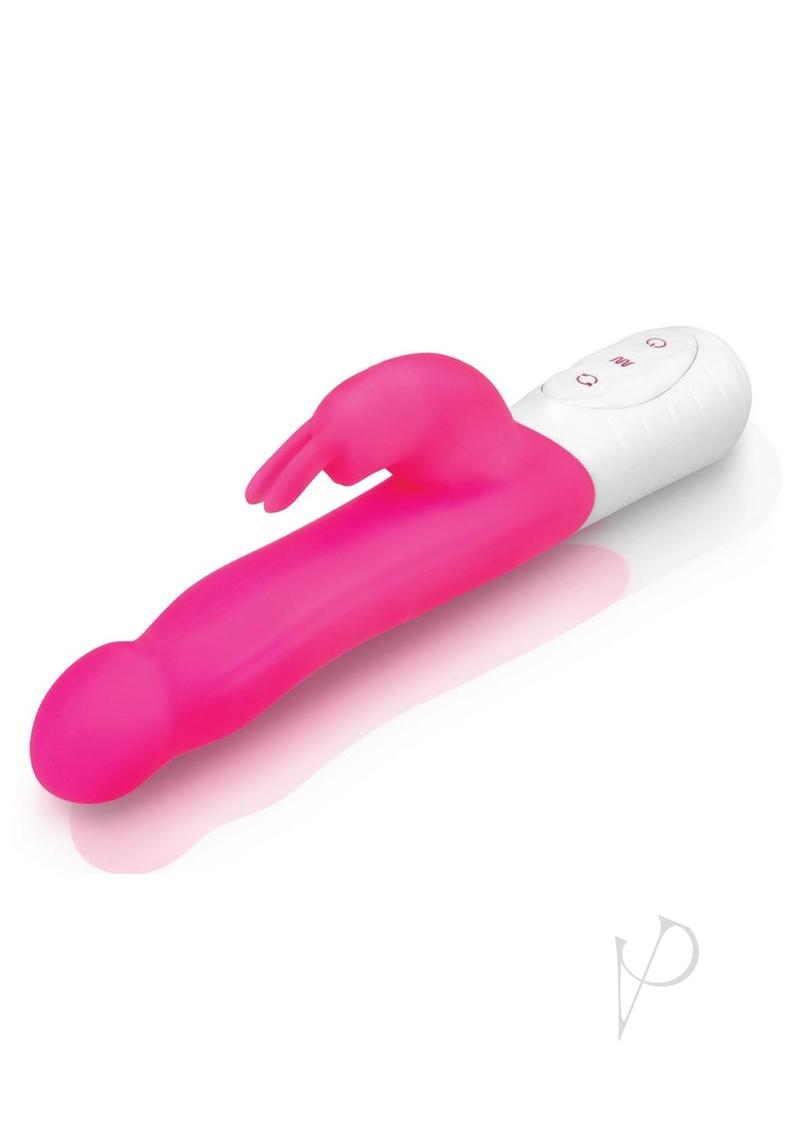 Rabbit Essentials Silicone Rechargeable Slim Shaft Rabbit Vibrator - Hot Pink/Pink