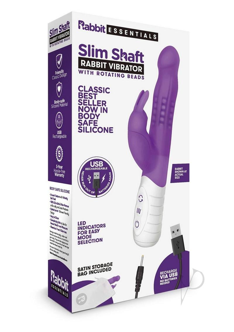 Rabbit Essentials Silicone Rechargeable Slim Shaft Rabbit Vibrator - Purple