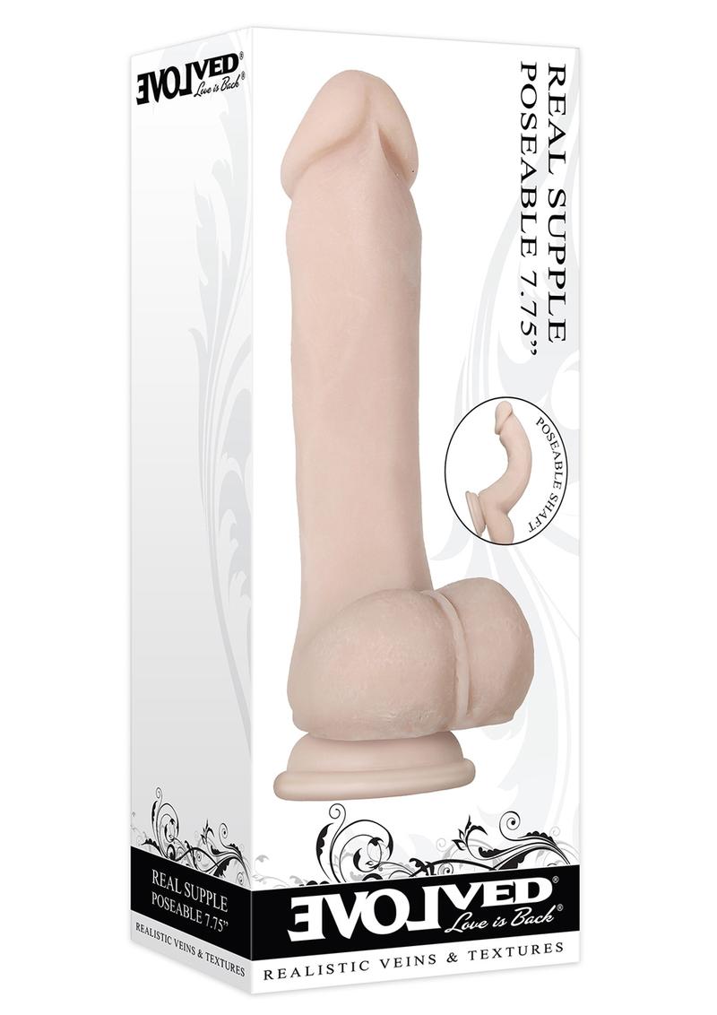 Real Supple Poseable Dildo with Balls - Vanilla - 7.75in