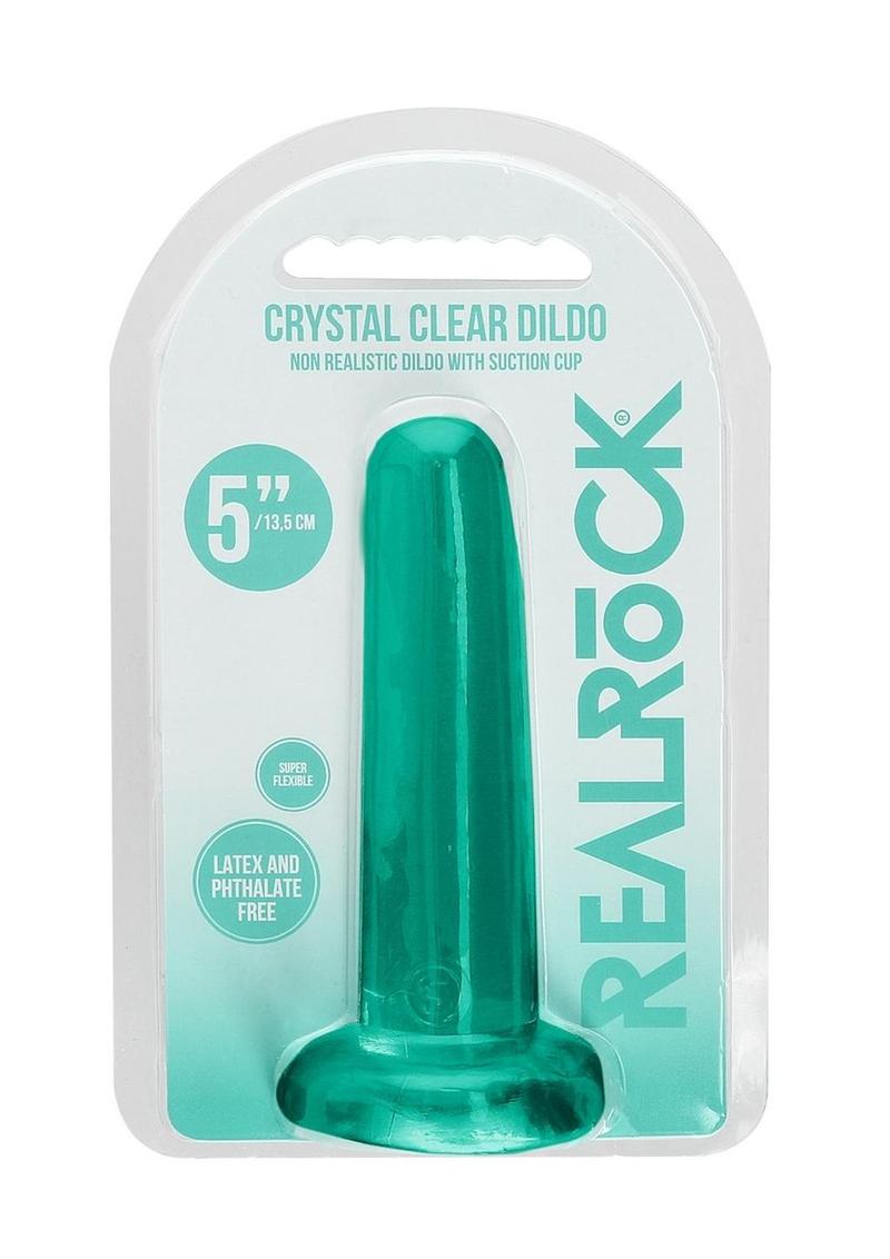 Realrock Crystal Clear Dildo with Suction Cup - Clear/Green - 5.3in