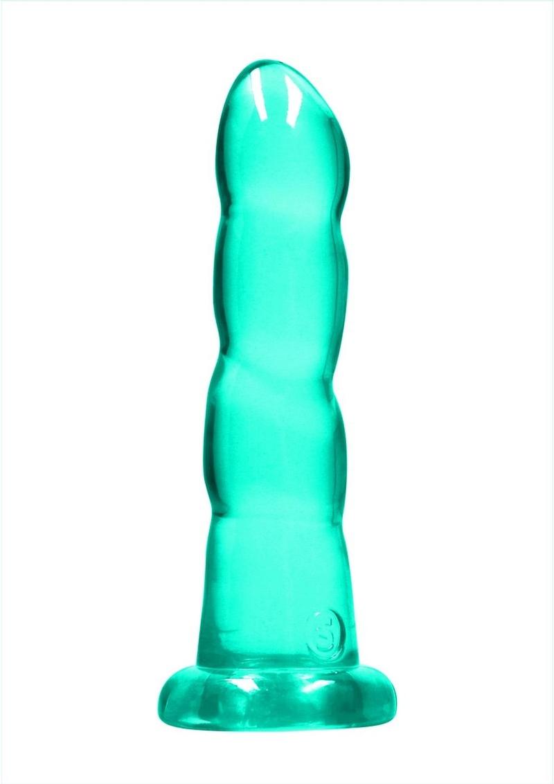 Realrock Crystal Clear Dildo with Suction Cup - Clear/Green - 7in