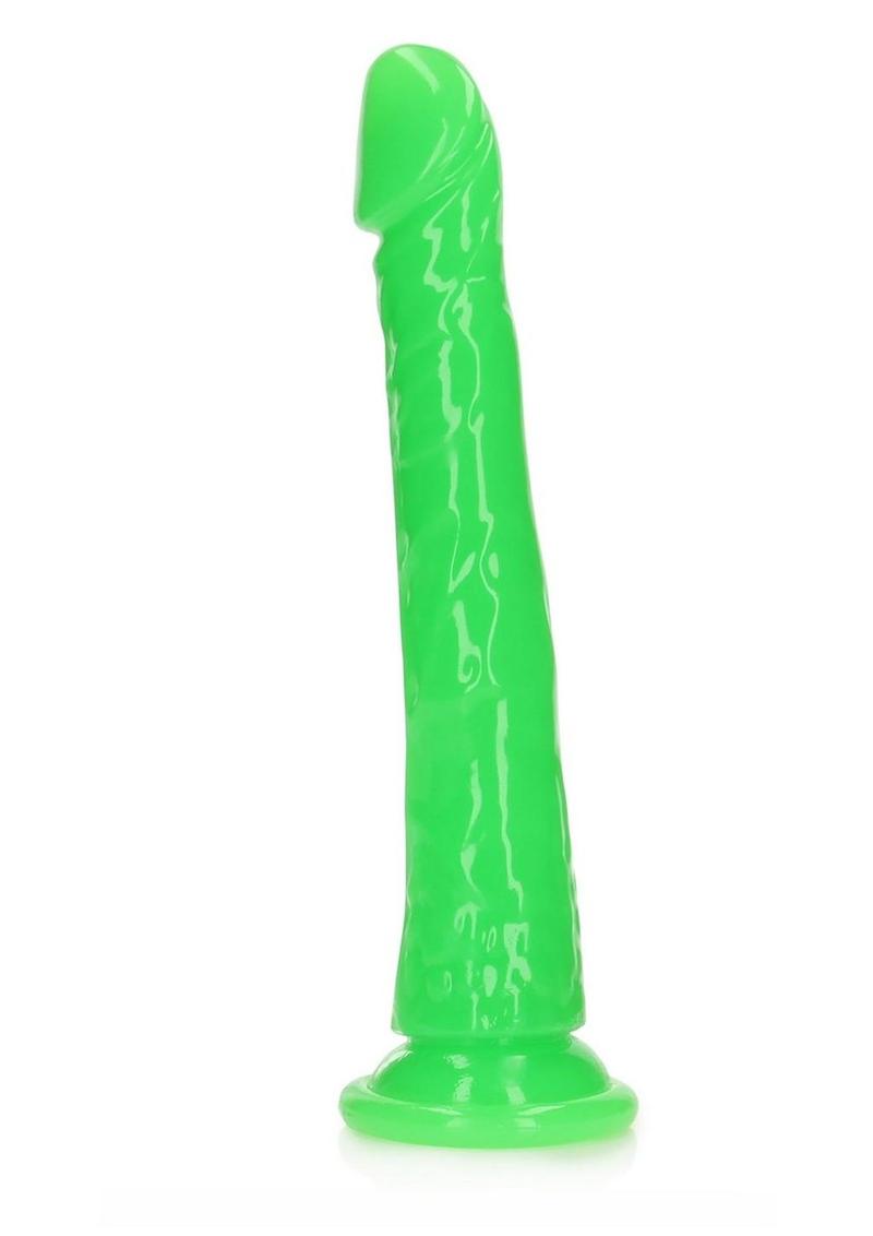 Realrock Slim Glow In The Dark Dildo with Suction Cup - Glow In The Dark/Green - 11in