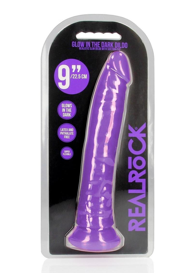 Realrock Slim Glow In The Dark Dildo with Suction Cup - Glow In The Dark/Purple - 9in