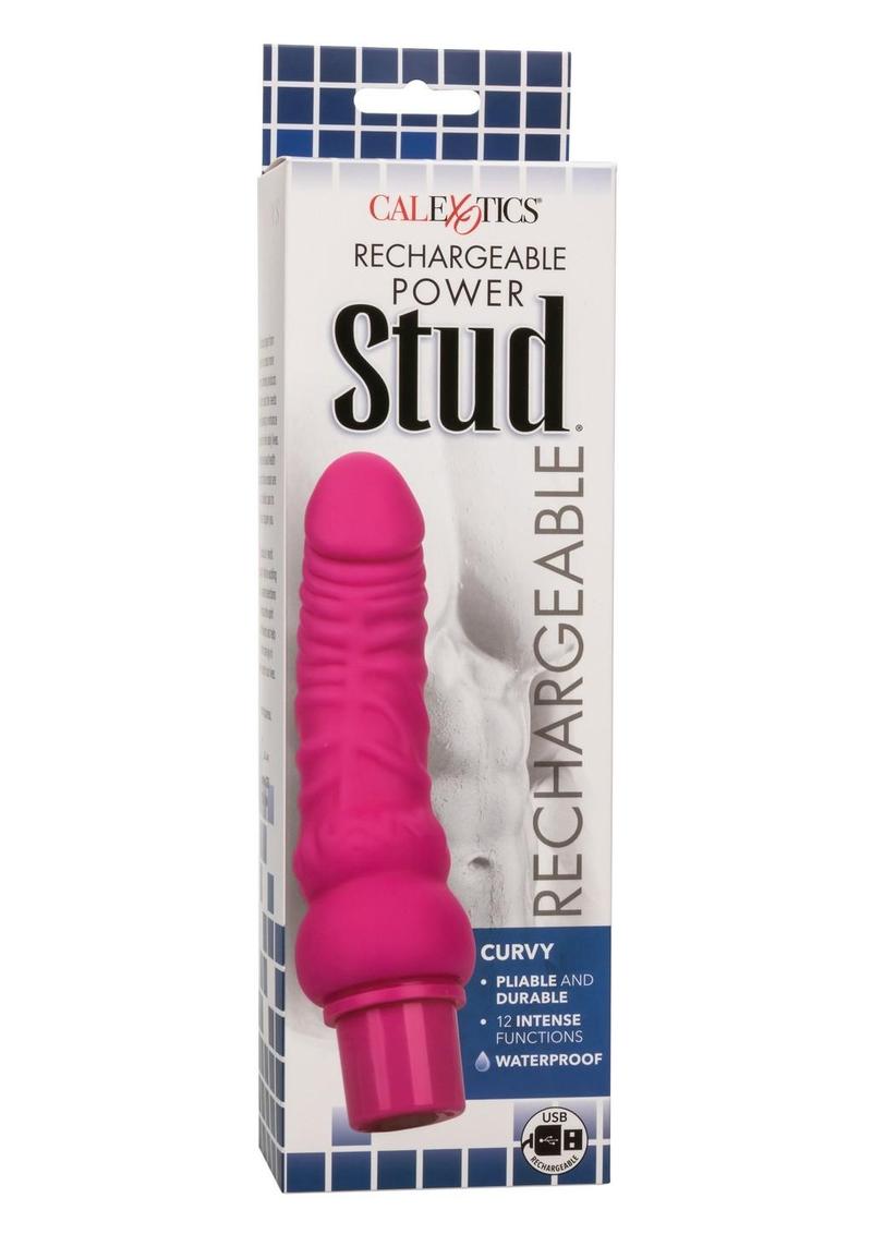 Rechargeable Power Stud Curvy Silicone Vibrating Dong - Pink