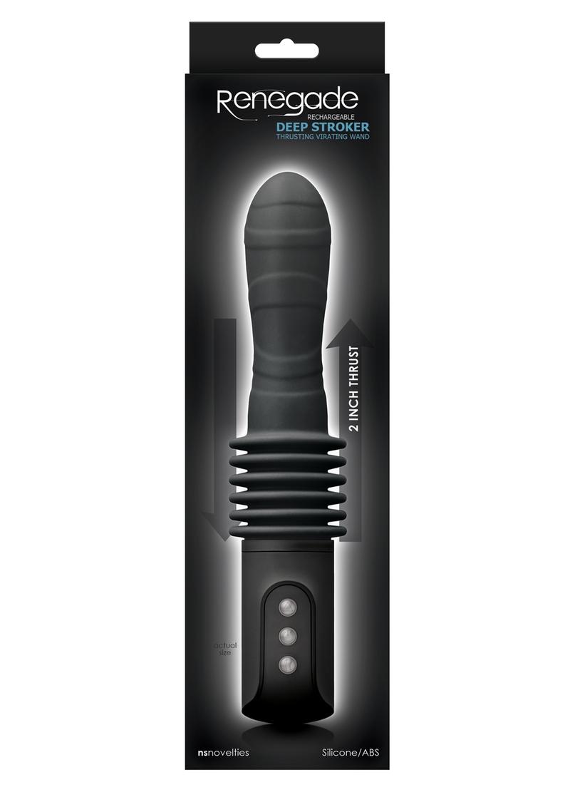 Renegade Rechargeable Deep Stroker Silicone Thrusting Vibrating Wand Massager - Black