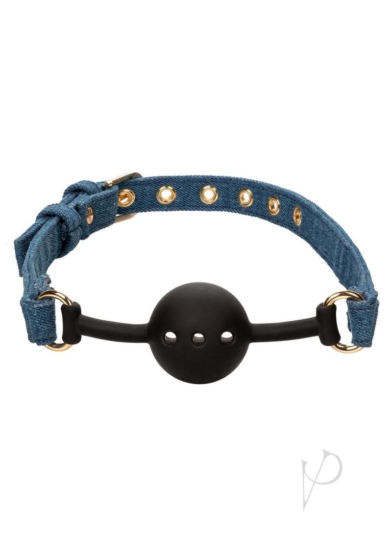 Ride 'Em Premium Denim Collection Ball Gag - Blue