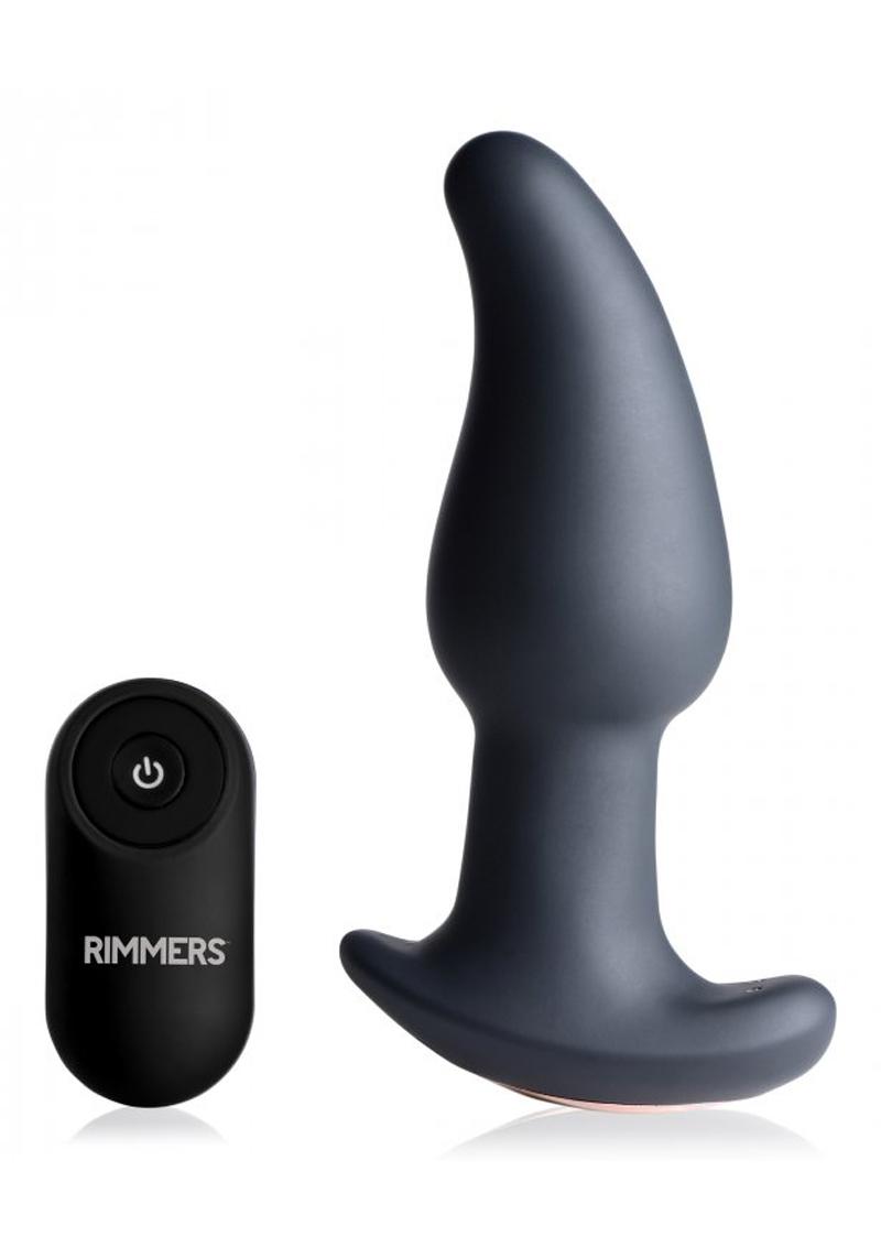 Rimmers Gyro-M Rechargeable Silicone Curved Rimming Plug with Remote Control - Black