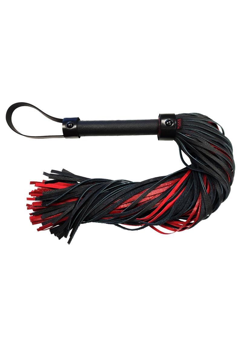 Rouge Anaconda Leather Flogger with Cuff - Black/Burgundy/Red