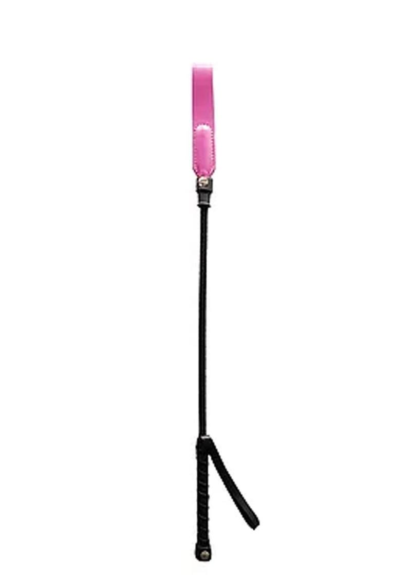 Rouge Leather Short Riding Crop with Slim Tip - Pink