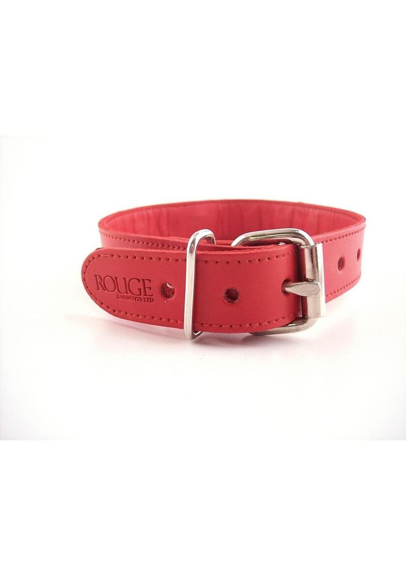 Rouge O Ring Studded Adjustable Leather Collar - Red