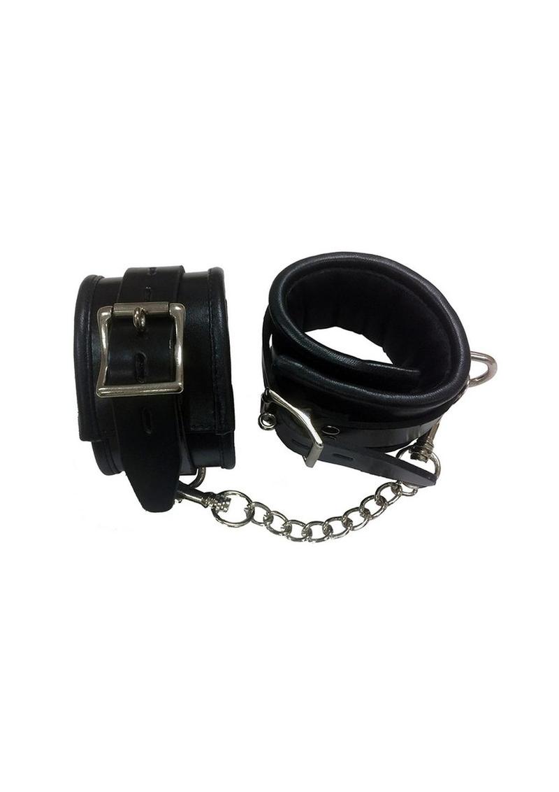 Rouge Padded Leather Adjustable Wrist Cuffs - Black