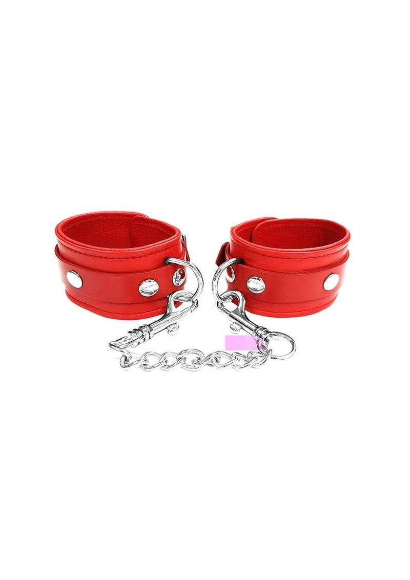 Rouge Plain Leather Adjustable Wrist Cuffs - Red