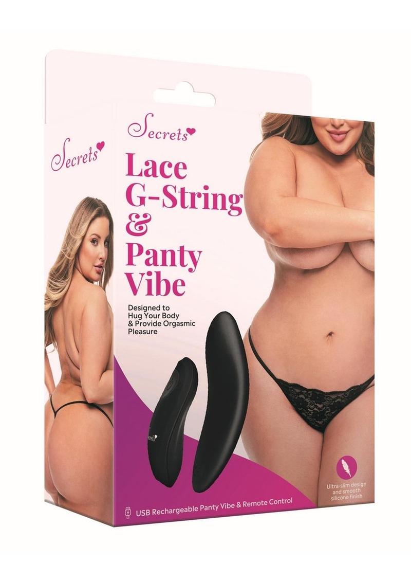 Secrets Lace Panty and Rechargeable Remote Control Panty Vibe - Black - Queen