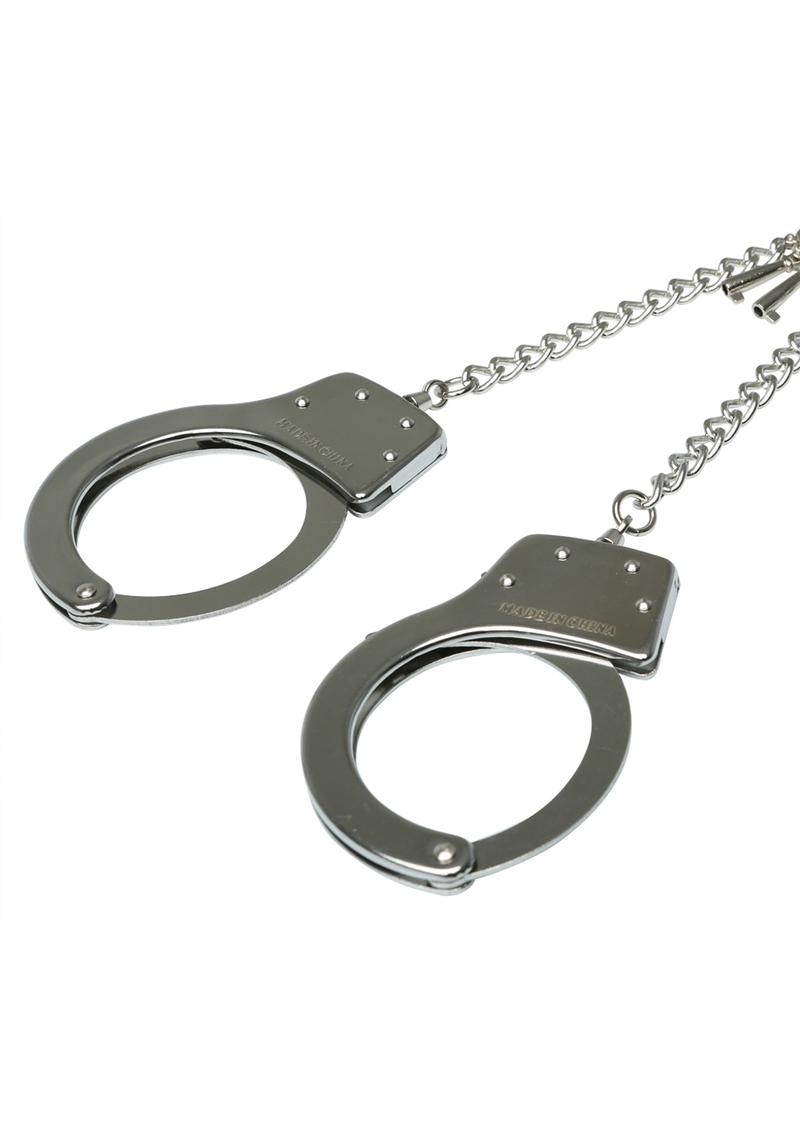 Sex and Mischief Ring Metal Handcuffs - Metal/Silver