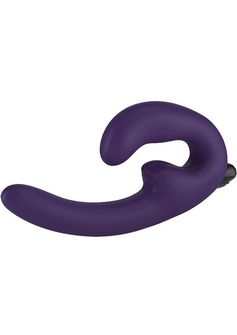 Sharevibe Silicone Strapless Strap-On Dildo with Rechargeable Bullet - Dark - Purple/Violet