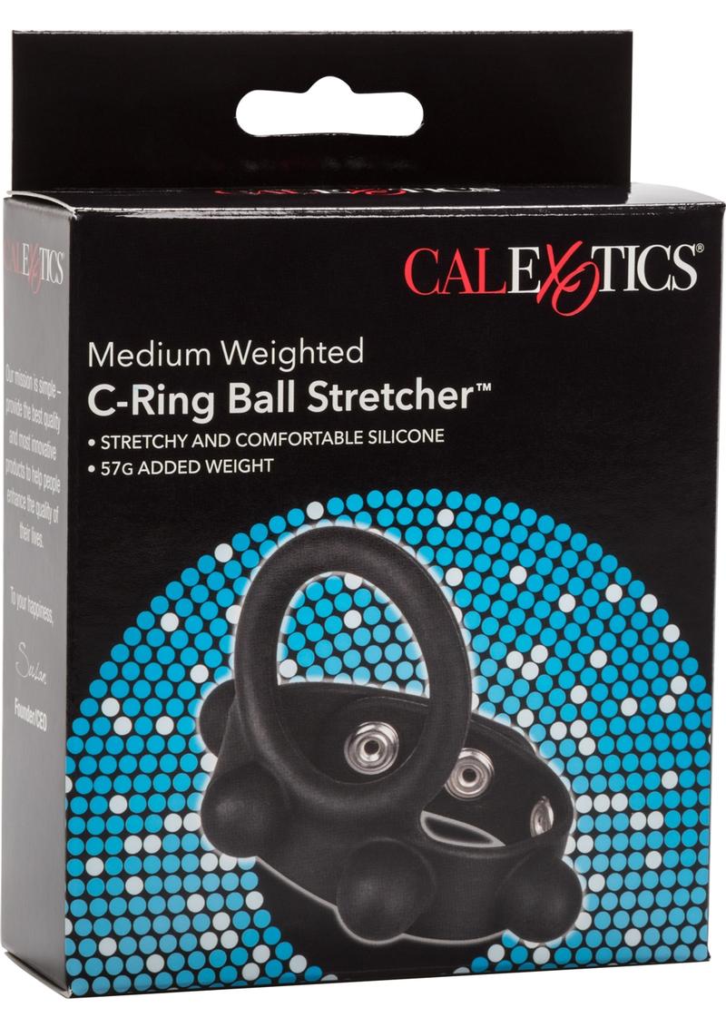 Silicone Medium Weighted C-Ring Ball Stretcher Cock Ring - Black - Medium