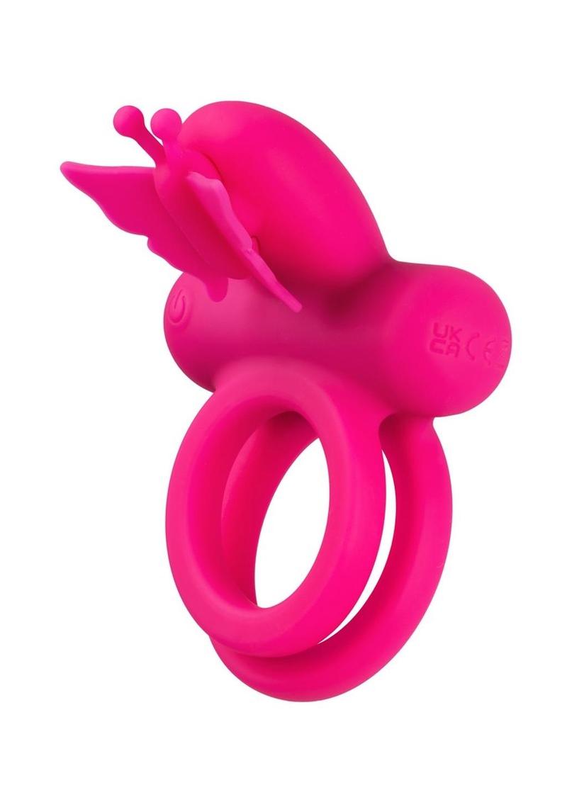 Silicone Rechargeable Dual Butterfly Couples Ring - Pink