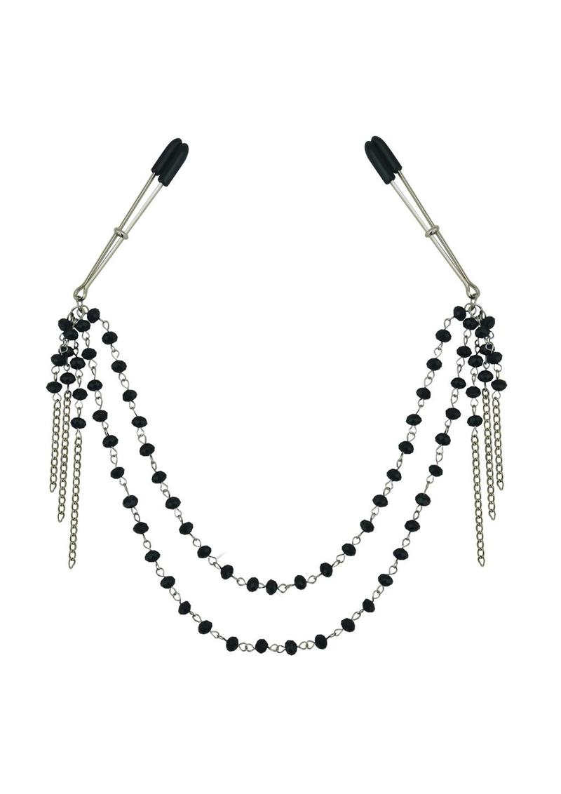 Sincerely Black Jeweled Nipple Clips - Black/Silver - 16.5in