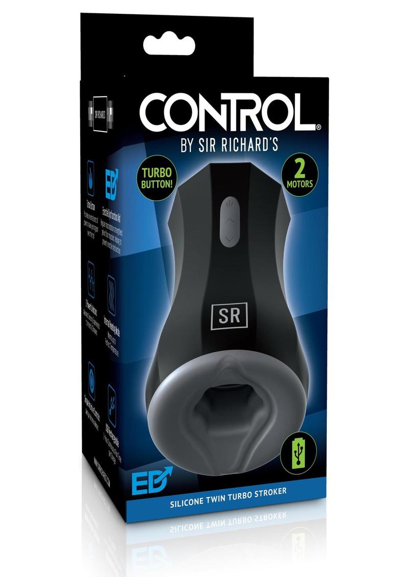 Sir Richard's Control Silicone Twin Turbo Masturbator Rechargeable - Black/Gray