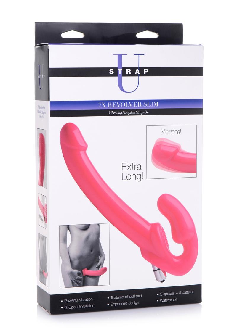 Strap U 7x Revolver Slim Vibrating Strapless Strap-On Dildo - Pink