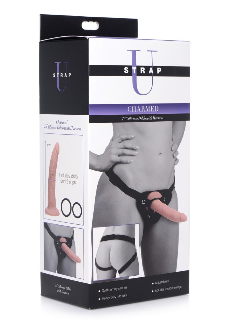 Strap-U Charmed Silicone Dildo with Harness - Vanilla - 7.5in