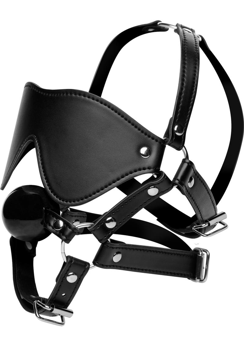 Strict Eye Mask Harness with Ball Gag - Black