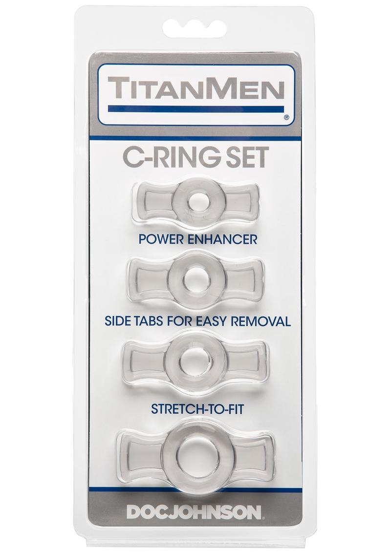 Titanmen Stretch-To-Fit Cock Rings - Clear - 4 Piece Kit