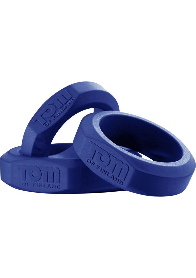 Tom Of Finland 3 Piece Silicone Cock Ring - Blue - Set