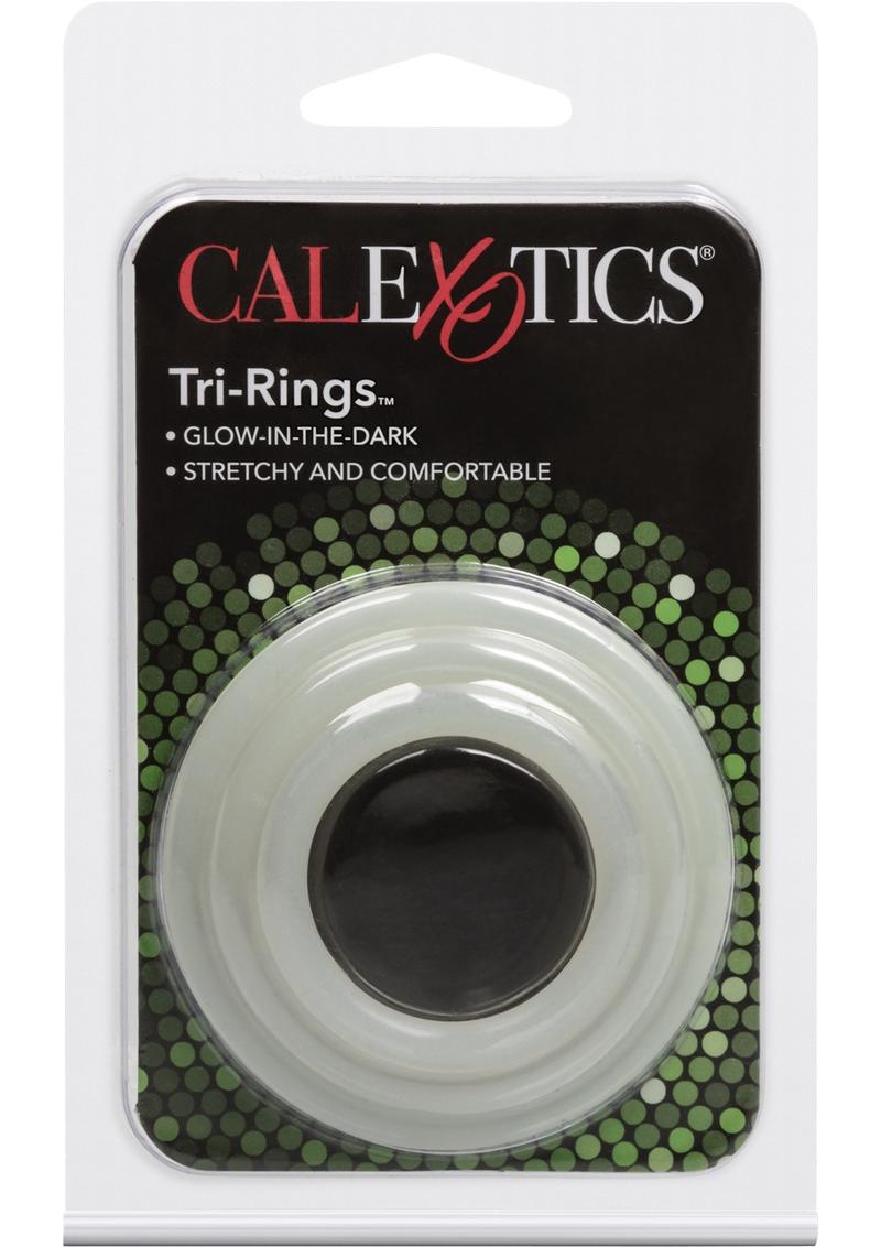 Tri Rings Cock Ring - Glow In The Dark/White - 3 Piece Set/Set