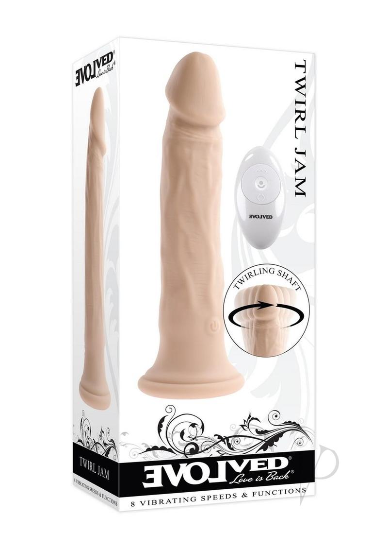 Twirl Jam Silicone Rechargeable Vibrating Dildo with Remote - Vanilla