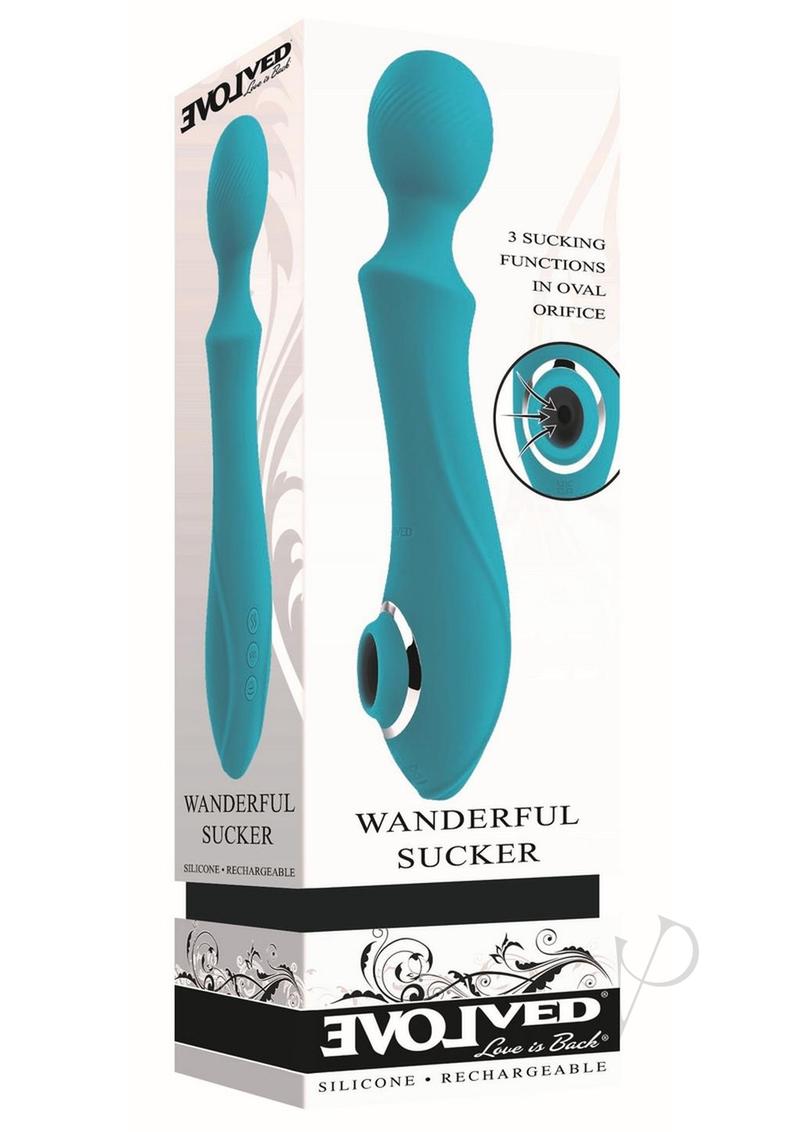 Wanderful Sucker Rechargeable Silicone Bodywand and Clitoral Stimulator - Teal