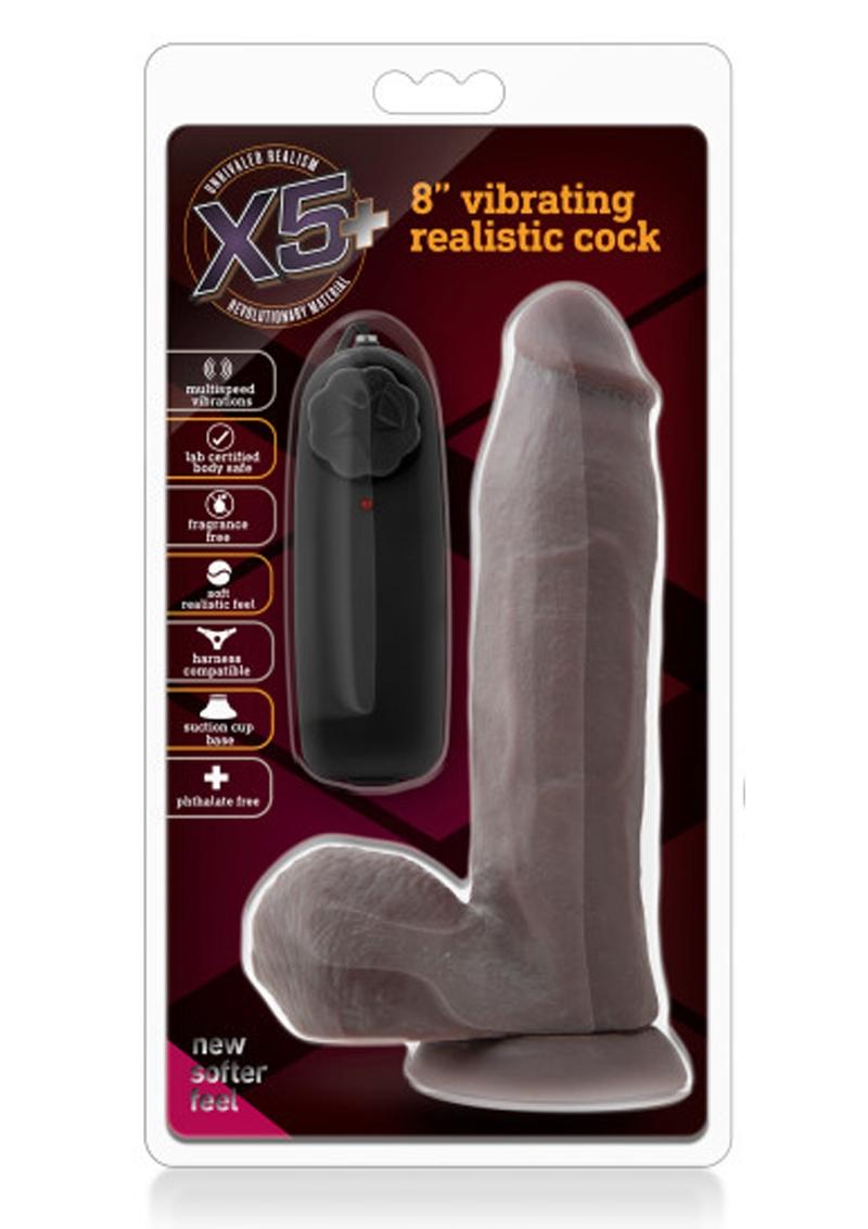 X5 Plus Vibrating Dildo with Remote Control - Black/Chocolate - 8in